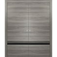 thumbnail image 1 of Solid French Double Doors 84 x 96 inches | Planum 0012 Grey Matte with Frosted Glass | Wood Solid Panel Frame Trims | Closet Bedroom Sturdy Doors, 1 of 5