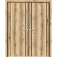thumbnail image 1 of Solid French Double Doors 84 x 96 inches | Planum 0017 Oak with Frosted Glass | Wood Solid Panel Frame Trims | Closet Bedroom Sturdy Doors, 1 of 5