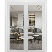 Solid French Double Doors Clear Glass | Lucia 2166 White Silk | Wood Solid Panel Frame Trims | Closet Bedroom Sturdy Doors-36" x 84" (2* 18x84)-Clear Glass