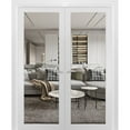 thumbnail image 1 of Solid French Double Doors Clear Glass | Lucia 2166 White Silk | Wood Solid Panel Frame Trims | Closet Bedroom Sturdy Doors-56" x 84" (2* 28x84)-Clear Glass, 1 of 6