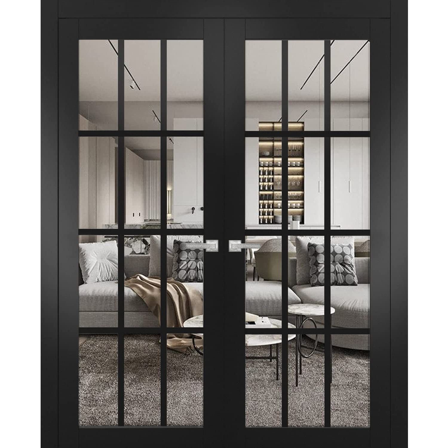 Solid French Double Doors Felicia 3355 Matte Black with Clear Glass