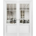 thumbnail image 1 of Solid French Double Doors | Felicia 3599 White Silk with Clear Glass | Wood Solid Panel Frame Trims | Closet Bedroom Sturdy Doors -48" x 84" (2* 24x84), 1 of 6