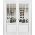 thumbnail image 1 of Solid French Double Doors | Felicia 3599 White Silk with Clear Glass | Wood Solid Panel Frame Trims | Closet Bedroom Sturdy Doors -36" x 84" (2* 18x84), 1 of 6