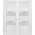 thumbnail image 1 of Solid French Double Doors Frosted Glass 2 lites | Lucia 4010 White Silk | Wood Solid Panel Frame Trims | Closet Bedroom Sturdy Doors -48" x 80" (2* 24x80), 1 of 6