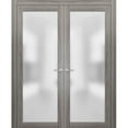 thumbnail image 1 of Solid French Double Doors Frosted Glass | Planum 2102 Ginger Ash | Wood Solid Panel Frame Trims | Closet Bedroom Sturdy Doors-56" x 84" (2* 28x84), 1 of 6