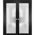 thumbnail image 1 of Solid French Double Doors Frosted Glass | Planum 2102 Matte Black | Wood Solid Panel Frame Trims | Closet Bedroom Sturdy Doors-36" x 84" (2* 18x84), 1 of 6