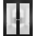 thumbnail image 1 of Solid French Double Doors Frosted Glass | Planum 2102 Matte Black | Wood Solid Panel Frame Trims | Closet Bedroom Sturdy Doors-56" x 84" (2* 28x84), 1 of 6