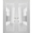 thumbnail image 1 of Solid French Double Doors Frosted Glass | Planum 2102 White Silk | Wood Solid Panel Frame Trims | Closet Bedroom Sturdy Doors-84" x 96" (2* 42x96)-Frosted Glass, 1 of 6