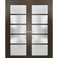 thumbnail image 1 of Solid French Double Doors Frosted Glass | Quadro 4002 Chocolate Ash | Wood Solid Panel Frame Trims | Closet Bedroom Sturdy Doors -36" x 84" (2* 18x84), 1 of 6