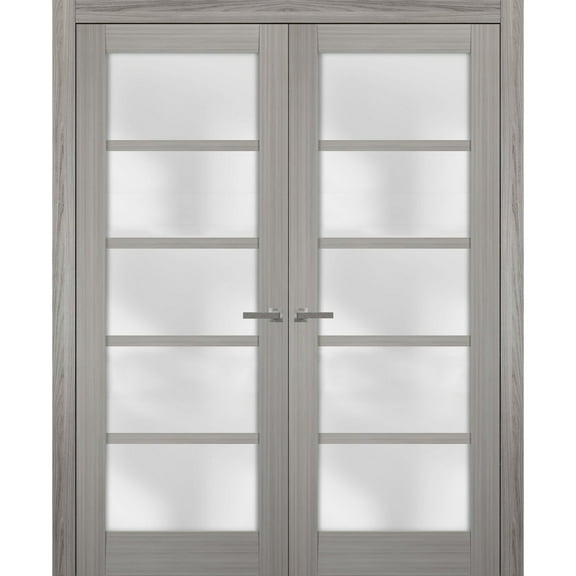 Solid French Double Doors Frosted Glass | Quadro 4002 Grey Ash | Sample of Door Color