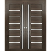 Solid French Double Doors Frosted Glass | Quadro 4088 Chocolate Ash | Wood Solid Panel Frame Trims | Closet Bedroom Sturdy Doors -36" x 84" (2* 18x84)