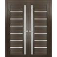thumbnail image 1 of Solid French Double Doors Frosted Glass | Quadro 4088 Chocolate Ash | Wood Solid Panel Frame Trims | Closet Bedroom Sturdy Doors -56" x 80" (2* 28x80), 1 of 6