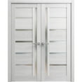 thumbnail image 1 of Solid French Double Doors Frosted Glass | Quadro 4088 Light Grey Oak | Wood Solid Panel Frame Trims | Closet Bedroom Sturdy Doors -64" x 96" (2* 32x96), 1 of 6