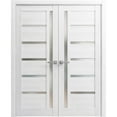 thumbnail image 1 of Solid French Double Doors Frosted Glass | Quadro 4088 Nordic White | Wood Solid Panel Frame Trims | Closet Bedroom Sturdy Doors -36" x 96" (2* 18x96), 1 of 6