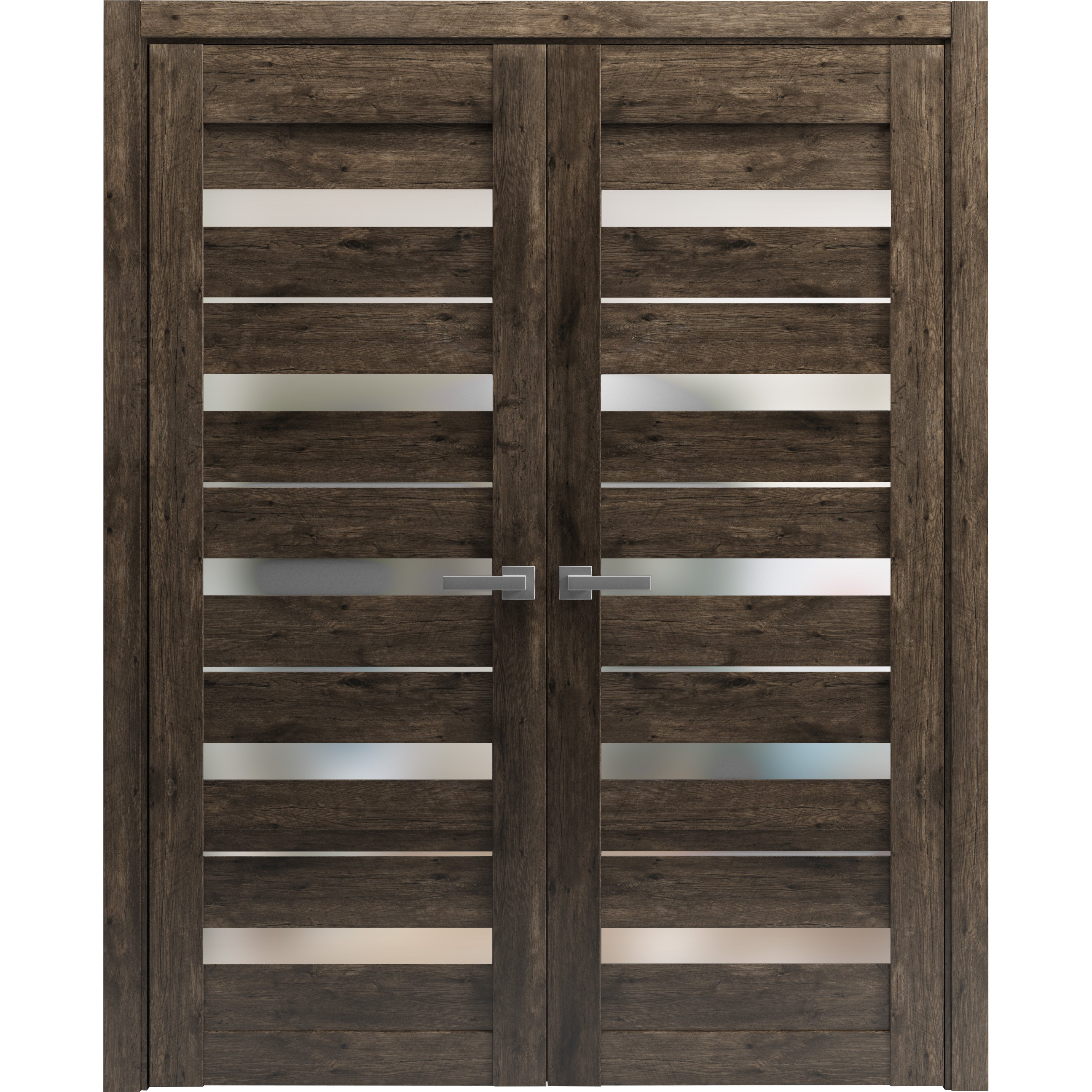 Solid French Double Doors Frosted Glass Quadro 4445 Cognac Oak Wood ...
