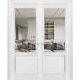 thumbnail image 1 of Solid French Double Doors | Lucia 1533 White Silk with Clear Glass | Wood Solid Panel Frame Trims | Closet Bedroom Sturdy Doors-56" x 80" (2* 28x80), 1 of 6