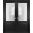 thumbnail image 1 of Solid French Double Doors | Lucia 22 Matte Black with Frosted Glass | Wood Solid Panel Frame Trims | Closet Bedroom Sturdy Doors, 1 of 6