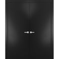 thumbnail image 1 of Solid French Double Doors | Planum 0010 Black Matte | Wood Solid Panel Frame Trims | Closet Bedroom-36" x 84" (2* 18x84), 1 of 6