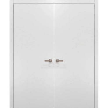 Solid French Double Doors | Planum 0010 White Silk | Wood Solid Panel Frame Trims | Closet Bedroom-36" x 84" (2* 18x84)