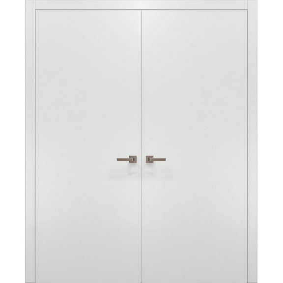 Solid French Double Doors | Planum 0010 White Silk | Wood Solid Panel Frame Trims | Closet Bedroom-36" x 84" (2* 18x84)