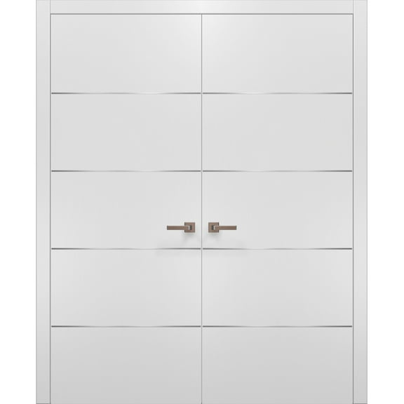 Solid French Double Doors | Planum 0020 White Silk | Wood Solid Panel Frame Trims | Closet Bedroom Sturdy Doors -36" x 84" (2* 18x84)