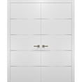 thumbnail image 1 of Solid French Double Doors | Planum 0020 White Silk | Wood Solid Panel Frame Trims | Closet Bedroom Sturdy Doors -60" x 80" (2* 30x80), 1 of 5
