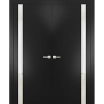 Solid French Double Doors | Planum 0040 Matte Black with White Glass | Wood Solid Panel Frame Trims | Closet Bedroom Sturdy Doors -36" x 84" (2* 18x84)