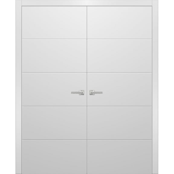 Solid French Double Doors | Planum 0770 Painted White Matte | Wood Solid Panel Frame Trims | Closet Bedroom Sturdy Doors -36" x 84" (2* 18x84)