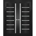 thumbnail image 1 of Solid French Double Doors | Quadro 4088 Matte Black with Frosted Glass | Wood Solid Panel Frame Trims | Closet Bedroom Sturdy Doors, 1 of 6