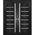 thumbnail image 1 of Solid French Double Doors | Quadro 4088 Matte Black with Frosted Glass | Wood Solid Panel Frame Trims | Closet Bedroom Sturdy Doors, 1 of 7