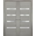 thumbnail image 1 of Solid French Double Doors | Quadro 4113 Grey Ash with Frosted Glass | Wood Solid Panel Frame Trims | Closet Bedroom Sturdy Doors -56" x 84" (2* 28x84), 1 of 6