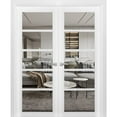 thumbnail image 1 of Solid French Double Doors | Quadro 4522 White Silk with Clear Glass | Wood Solid Panel Frame Trims | Closet Bedroom Sturdy Doors-84" x 96" (2* 42x96), 1 of 6