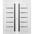 thumbnail image 1 of Solid French Double Doors | Quadro 4588 White Silk with Black Glass | Wood Solid Panel Frame Trims | Closet Bedroom Sturdy Doors-36" x 80" (2* 18x80)-Black Glass, 1 of 6