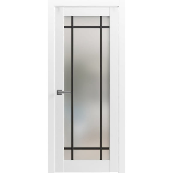Solid French Pre-Hung Door 18 x 84 inches | Planum 2112 White Silk Frosted Glass | Single Regular Panel Frame Trims Handle | Bathroom Bedroom Sturdy Doors