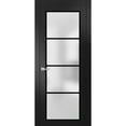 thumbnail image 1 of Solid French Pre-Hung Door 32 x 80 inches | Planum 2132 Matte Black Frosted Glass | Single Regular Panel Frame Trims Handle | Bathroom Bedroom Sturdy Doors, 1 of 6
