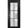 thumbnail image 1 of Solid French Pre-Hung Door 32 x 96 inches | Planum 2122 Matte Black Frosted Glass | Single Regular Panel Frame Trims Handle | Bathroom Bedroom Sturdy Doors, 1 of 6