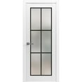 thumbnail image 1 of Solid French Pre-Hung Door 32 x 96 inches | Planum 2122 White Silk Frosted Glass | Single Regular Panel Frame Trims Handle | Bathroom Bedroom Sturdy Doors, 1 of 6
