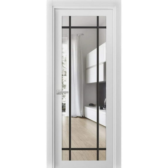 Solid French Pre-Hung Door 36 x 96 inches | Lucia 2266 White Silk Clear Glass | Single Regular Panel Frame Trims Handle | Bathroom Bedroom Sturdy Doors