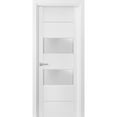 thumbnail image 1 of Solid French Pre-Hung Door Frosted Glass 2 lites | Lucia 4010 White Silk | Single Regular Panel Frame Trims Handle | Bathroom Bedroom Sturdy Doors -30" x 96", 1 of 6