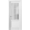 thumbnail image 1 of Solid French Pre-Hung Door Frosted Glass 9 Lites | Felicia 3309 Matte White | Single Regural Panel Frame Trims Handle | Bathroom Bedroom Sturdy Doors -32" x 84", 1 of 6