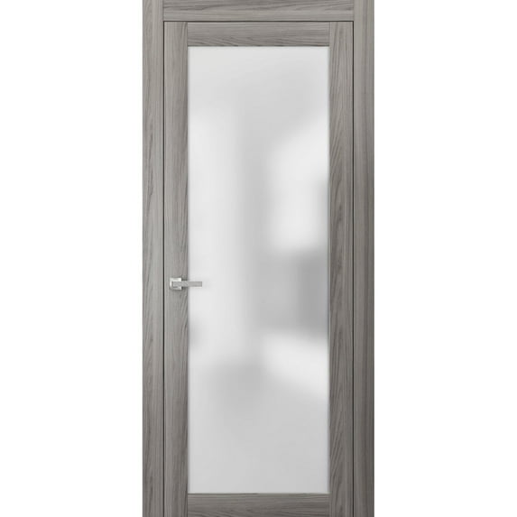 Solid French Pre-Hung Door Frosted Glass | Planum 2102 Ginger Ash | Single Regular Panel Frame Trims Handle | Bathroom Bedroom Sturdy Doors -32" x 84"