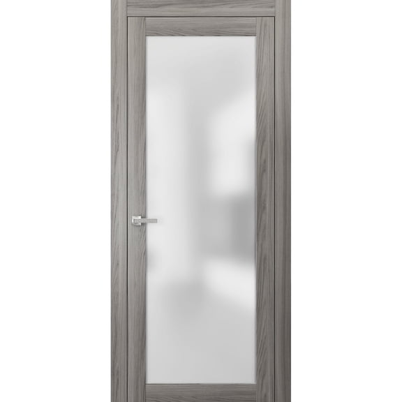 Solid French Pre-Hung Door Frosted Glass | Planum 2102 Ginger Ash | Single Regular Panel Frame Trims Handle | Bathroom Bedroom Sturdy Doors -36" x 80"