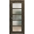 thumbnail image 1 of Solid French Pre-Hung Door Frosted Glass | Quadro 4002 Cognac Oak | Single Regular Panel Frame Trims Handle | Bathroom Bedroom Sturdy Doors -28" x 96", 1 of 7