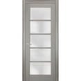 thumbnail image 1 of Solid French Pre-Hung Door Frosted Glass | Quadro 4002 Grey Ash | Single Regular Panel Frame Trims Handle | Bathroom Bedroom Sturdy Doors -24" x 84", 1 of 6