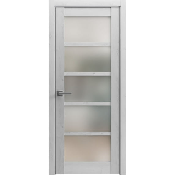 Solid French Pre-Hung Door Frosted Glass | Quadro 4002 Nordic White | Single Regular Panel Frame Trims Handle | Bathroom Bedroom Sturdy Doors -18" x 84"