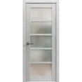 thumbnail image 1 of Solid French Pre-Hung Door Frosted Glass | Quadro 4002 Nordic White | Single Regular Panel Frame Trims Handle | Bathroom Bedroom Sturdy Doors -18" x 96", 1 of 6