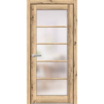 Solid French Pre-Hung Door Frosted Glass | Quadro 4002 Oak | Single Regular Panel Frame Trims Handle | Bathroom Bedroom Sturdy Doors -18" x 84"