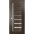 thumbnail image 1 of Solid French Pre-Hung Door Frosted Glass | Quadro 4088 Chocolate Ash | Single Regular Panel Frame Trims Handle | Bathroom Bedroom Sturdy Doors -42" x 80", 1 of 6