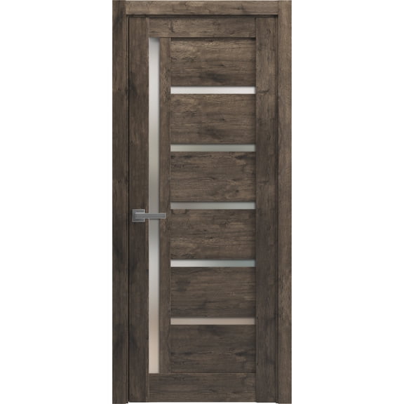Solid French Pre-Hung Door Frosted Glass | Quadro 4088 Cognac Oak | Single Regular Panel Frame Trims Handle | Bathroom Bedroom Sturdy Doors -24" x 80"