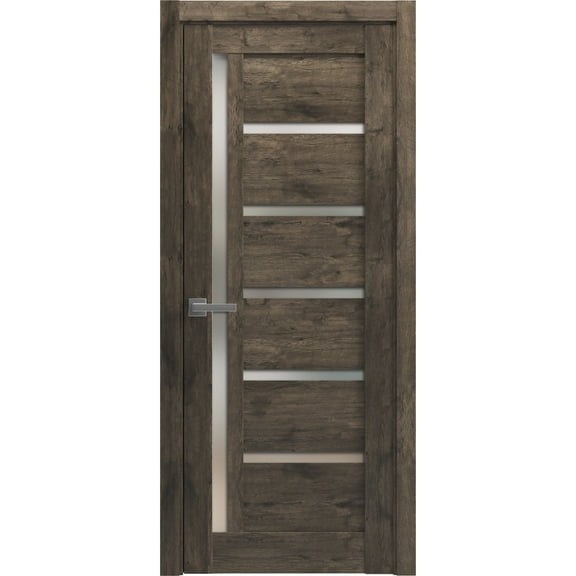 Solid French Pre-Hung Door Frosted Glass | Quadro 4088 Cognac Oak | Single Regular Panel Frame Trims Handle | Bathroom Bedroom Sturdy Doors -24" x 96"